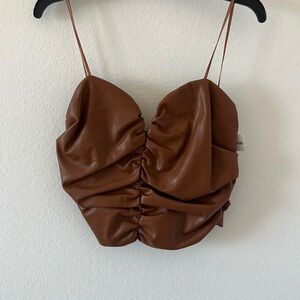 DO+BE brown leather strapless top